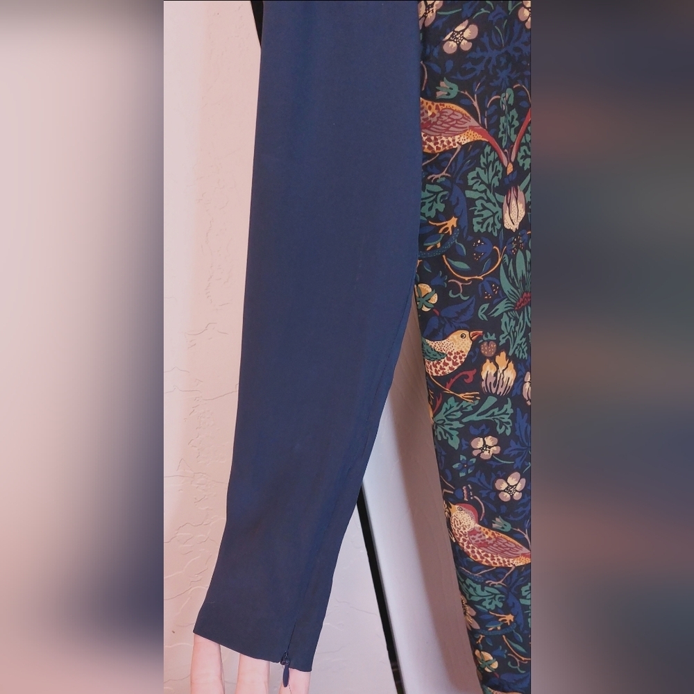 Club Monaco Navy Micaila Dress with Bird and Floral Print Size 00 Sheath Silk - Picture 3 of 11